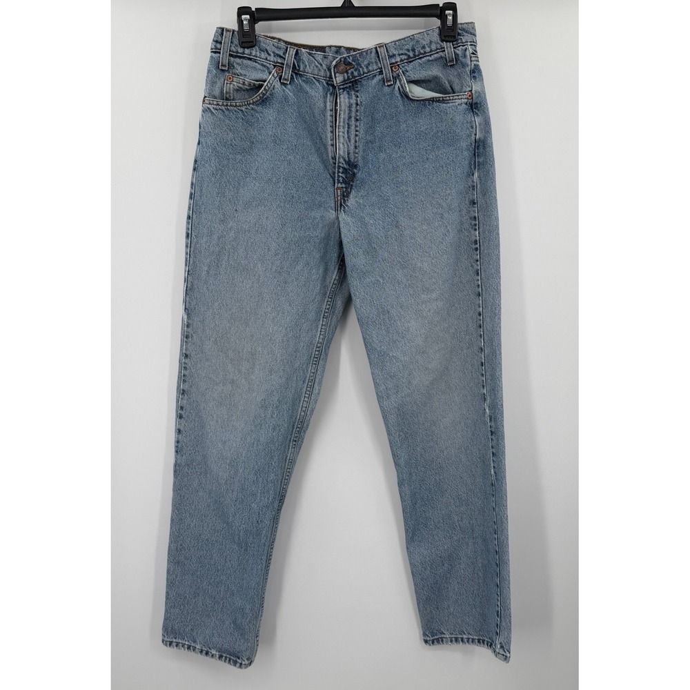 Vintage Levis 550 Relaxed Fit Light Wash Orange Tab Jeans 36x34 Made in Colombia